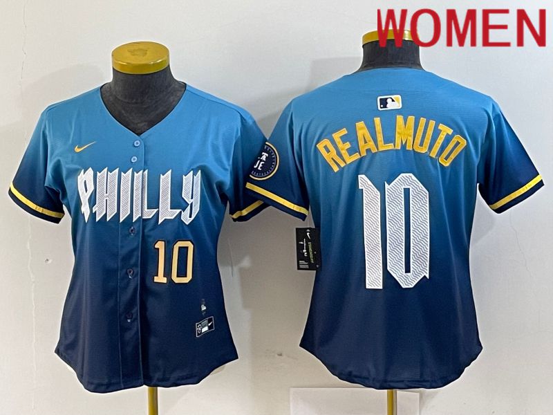 Women Philadelphia Phillies 10 Realmuto Blue City Edition Nike 2024 MLB Jersey style 3